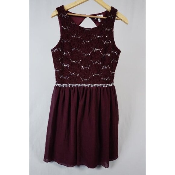 Xtraordinary Lace Sequence Burgundy Formal Holiday Party Dress Juniors Size 13 - Picture 1 of 8